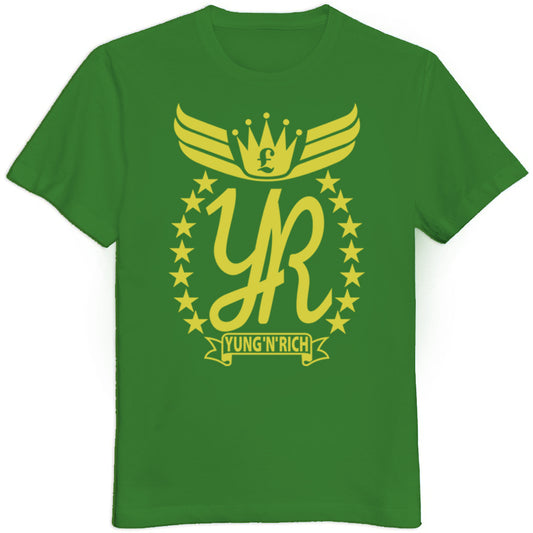 Yung'n'Rich Men's Signature Green T-Shirt with Yellow Logo