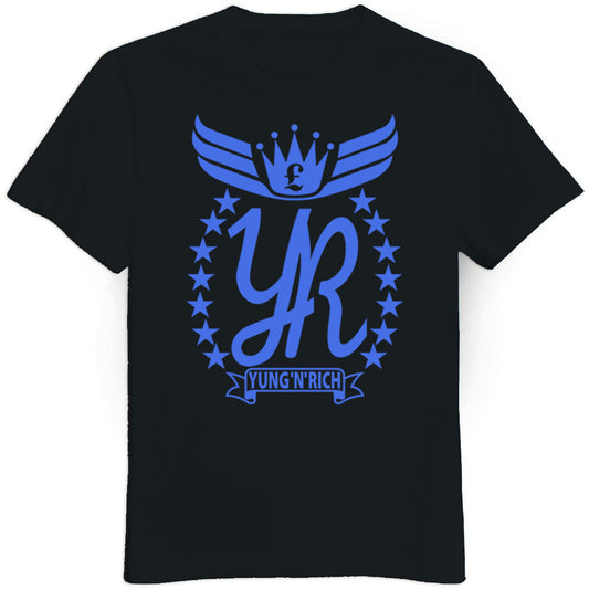 Yung'n'Rich Men's Signature Black T-Shirt with Blue Logo