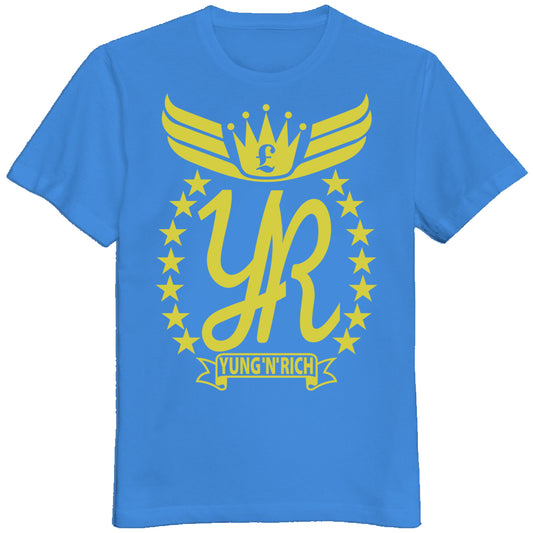 Yung'n'Rich Men's Signature Blue T-Shirt with Yellow Logo