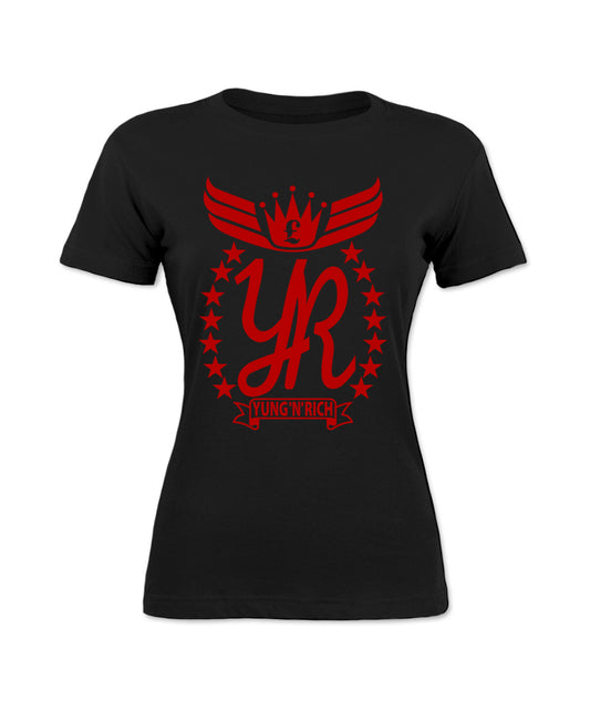 Yung'n'Rich Women's Signature Black T-Shirt with Red Yung'n'Rich Logo