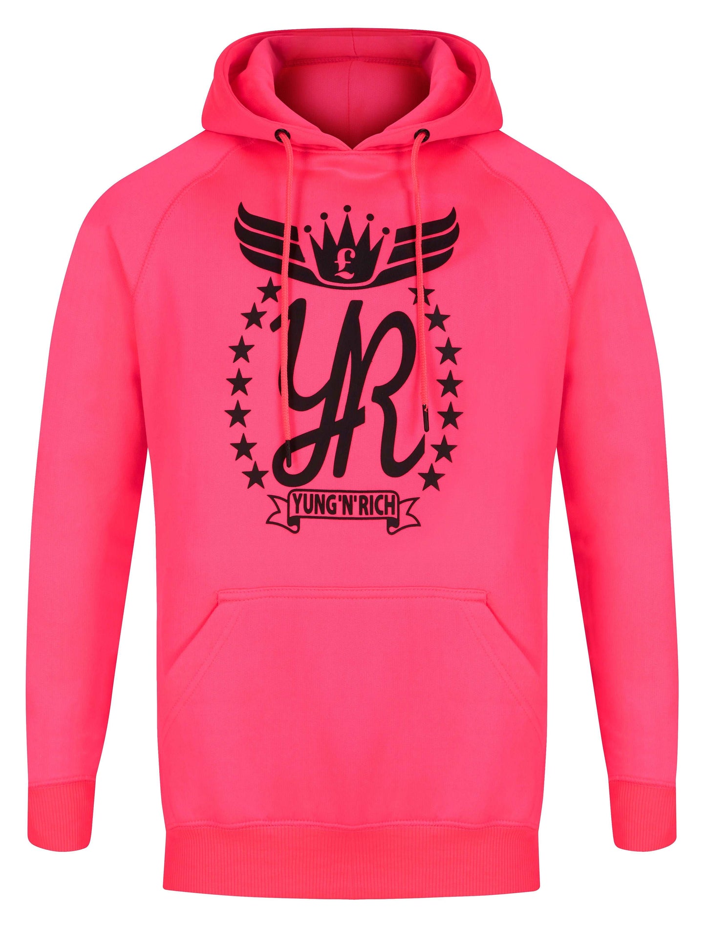 YUNG'N'RICH HOODIE - colour Neon Pink with black rubber Yungnrich logo