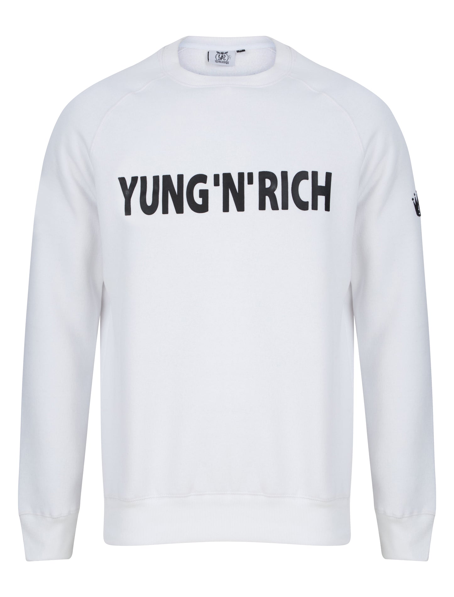 YUNG'N'RICH CREW NECK SWEATSHIRT - colour white with black rubber Yungnrich wording with black rubber Yungnrich crown