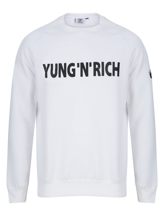 YUNG'N'RICH CREW NECK SWEATSHIRT - colour white with black rubber Yungnrich wording with black rubber Yungnrich crown