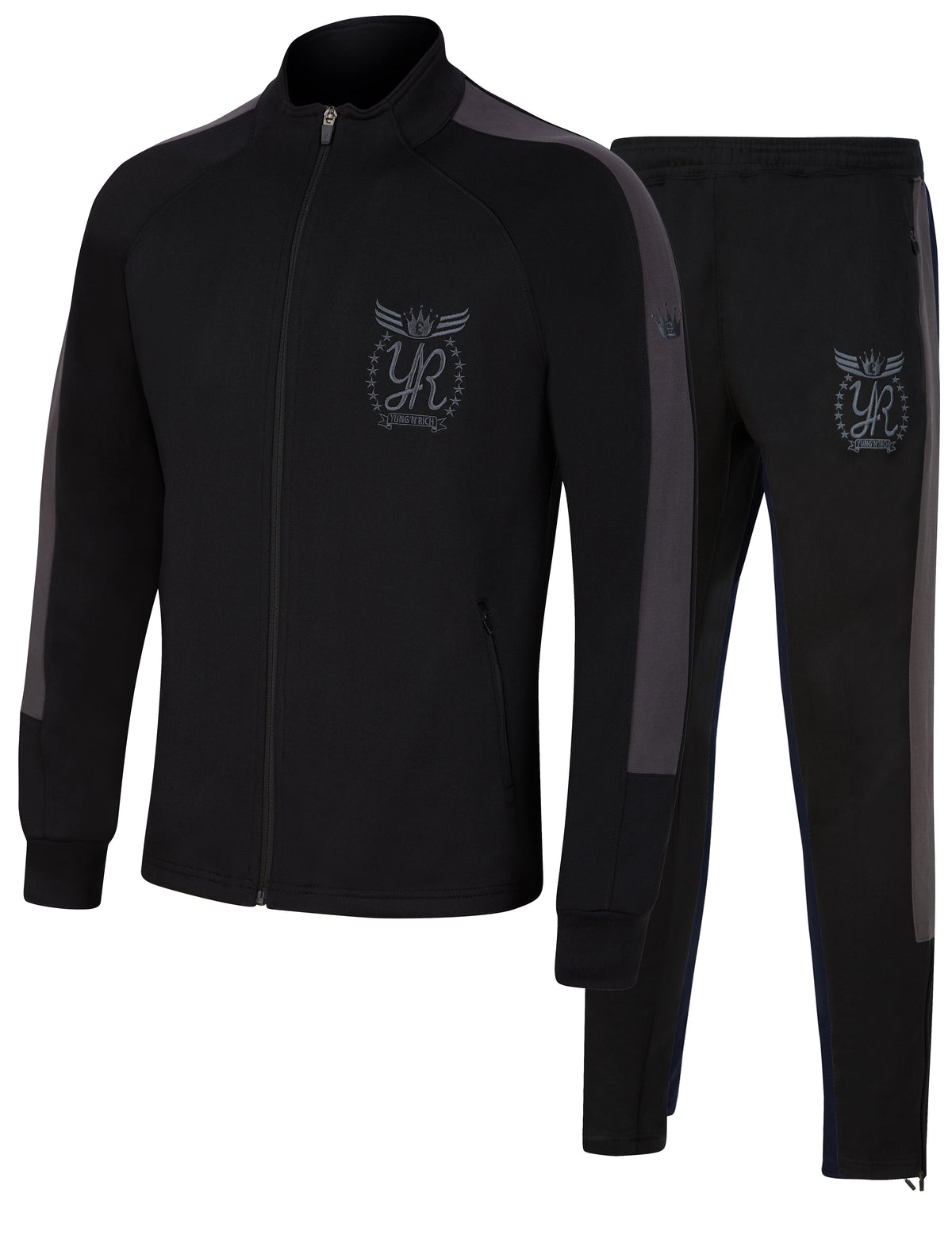 YUNG'N'RICH Men's Funnel Neck Tracksuit - Black/Grey