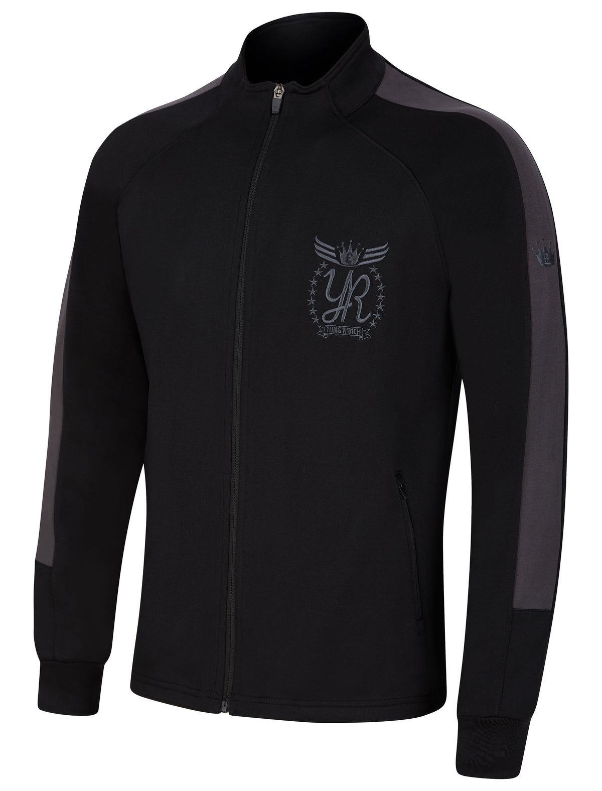 YUNG'N'RICH Men's Funnel Neck Tracksuit - Black/Grey back view