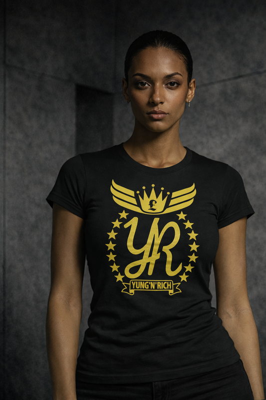 Yung'n'Rich Women's Signature Black T-Shirt with Yellow Logo