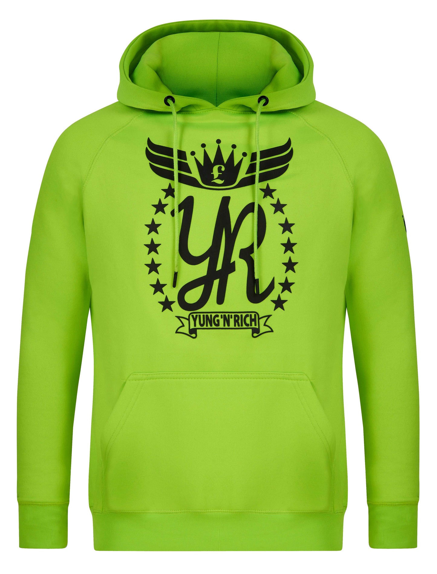 YUNG'N'RICH HOODIE - colour Neon Green with black rubber Yungnrich logo
