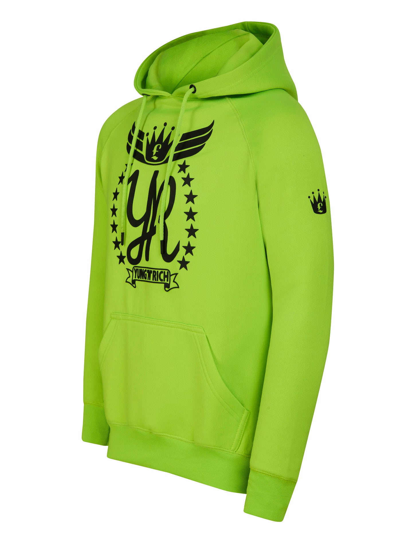 Neon Glow: Yung'n'Rich Lime Green Crest Hoodie – Street Luxe Series
