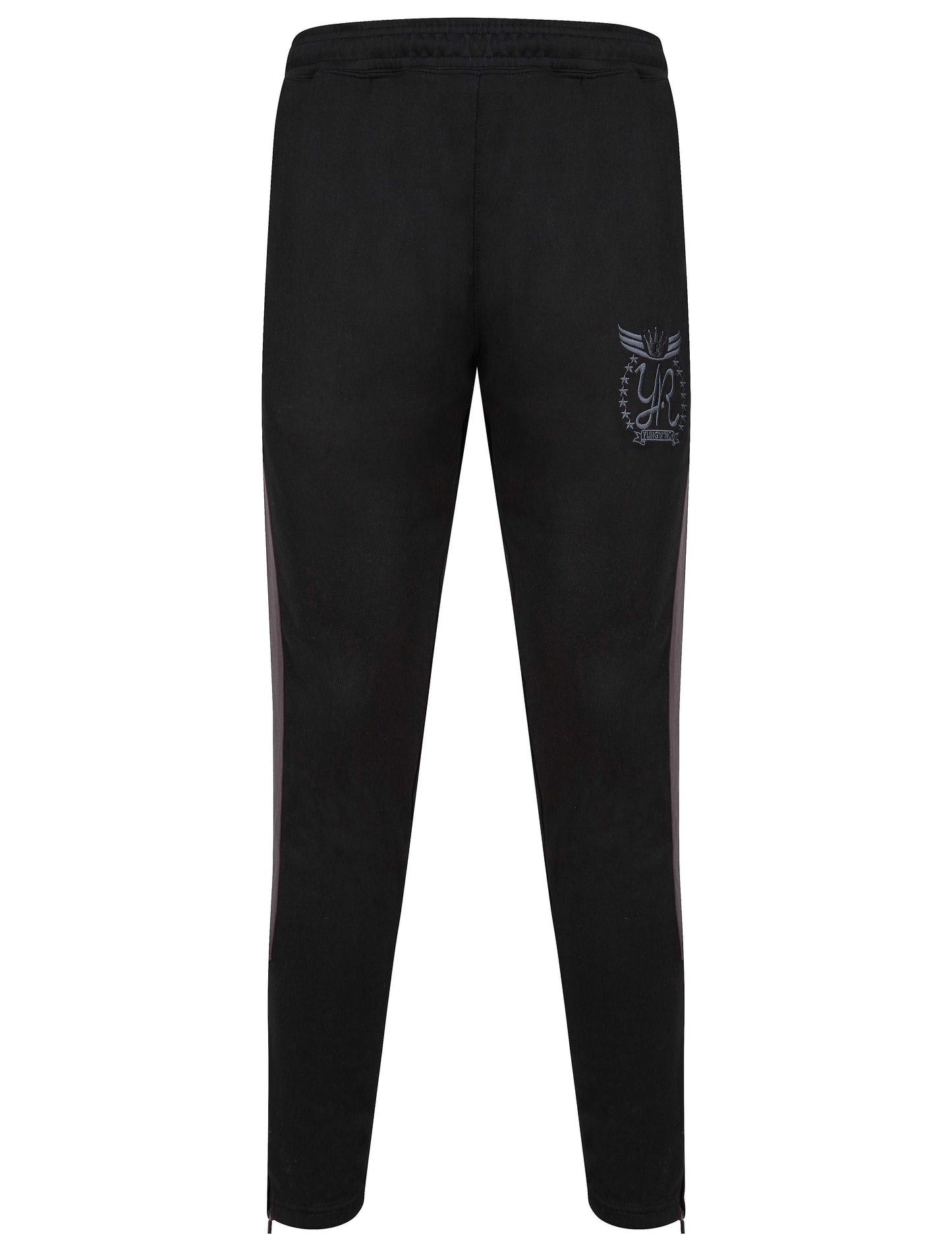 YUNG'N'RICH FUNNEL NECK CONTRAST PANEL TRACK BOTTOMS BLACK & GREY