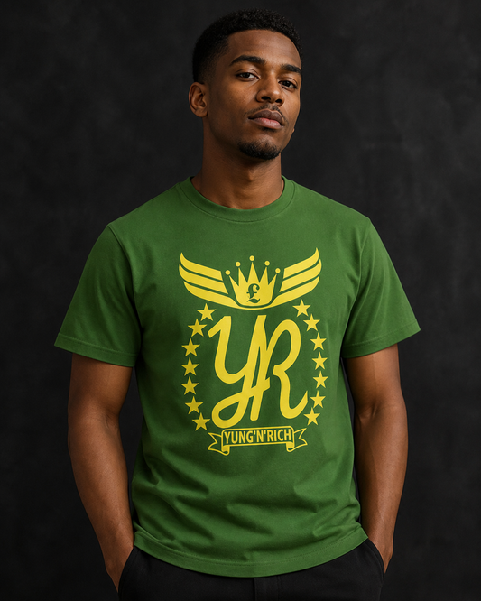 YUNG'N'RICH Men's Signature T-Shirt in green on model