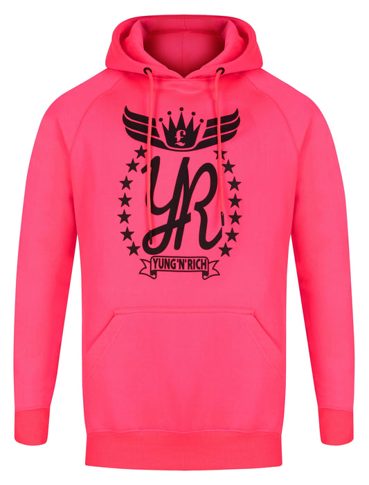 YUNG'N'RICH HOODIE - colour Neon Pink with black rubber Yungnrich logo 