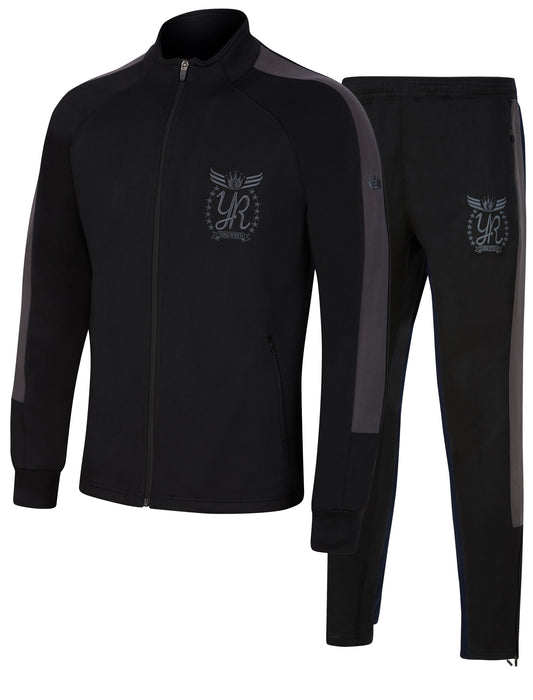 YUNG'N'RICH black and grey funnel neck contrast panel tracksuit