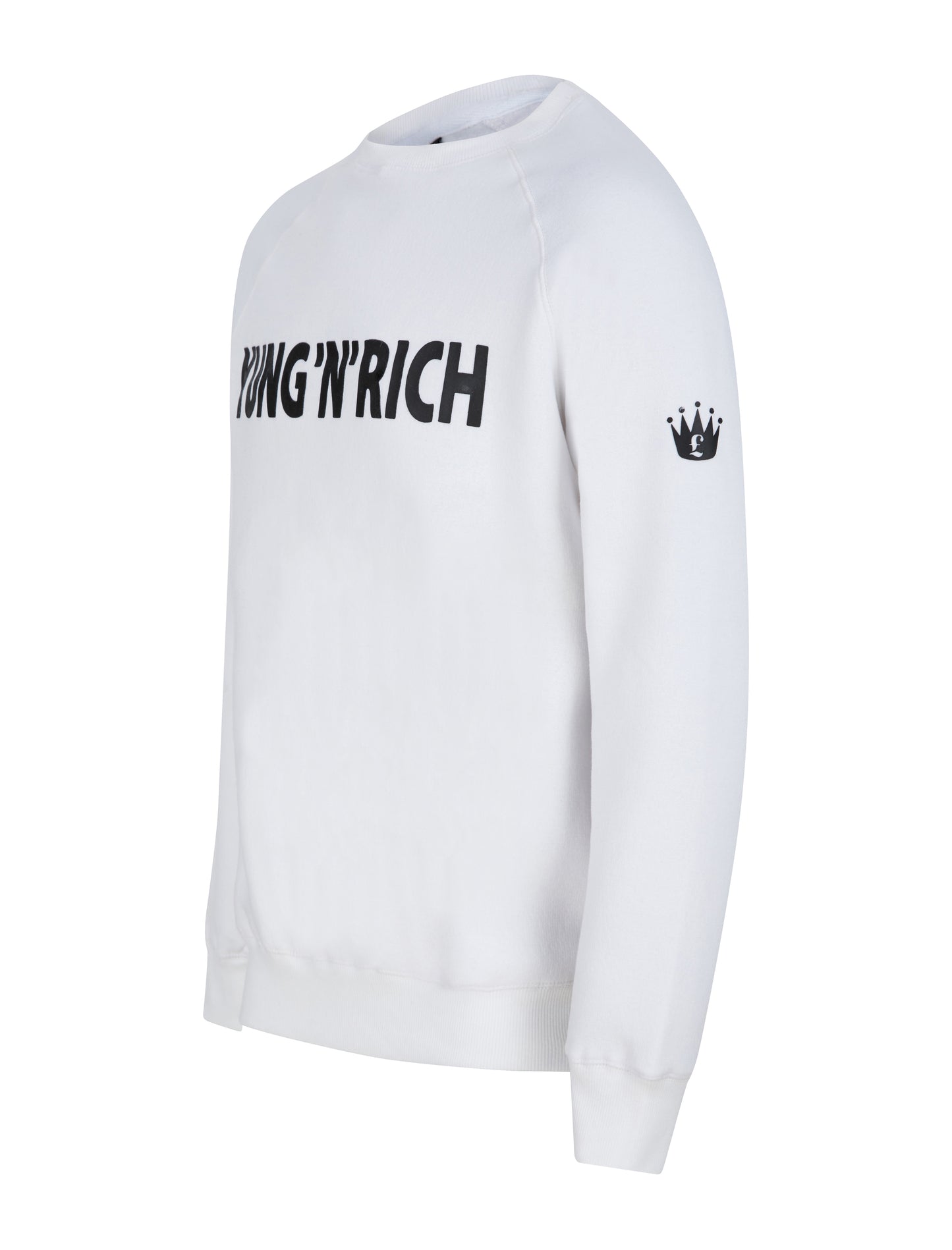 YUNG'N'RICH CREW NECK SWEATSHIRT - colour white with black rubber Yungnrich wording with black rubber Yungnrich crown