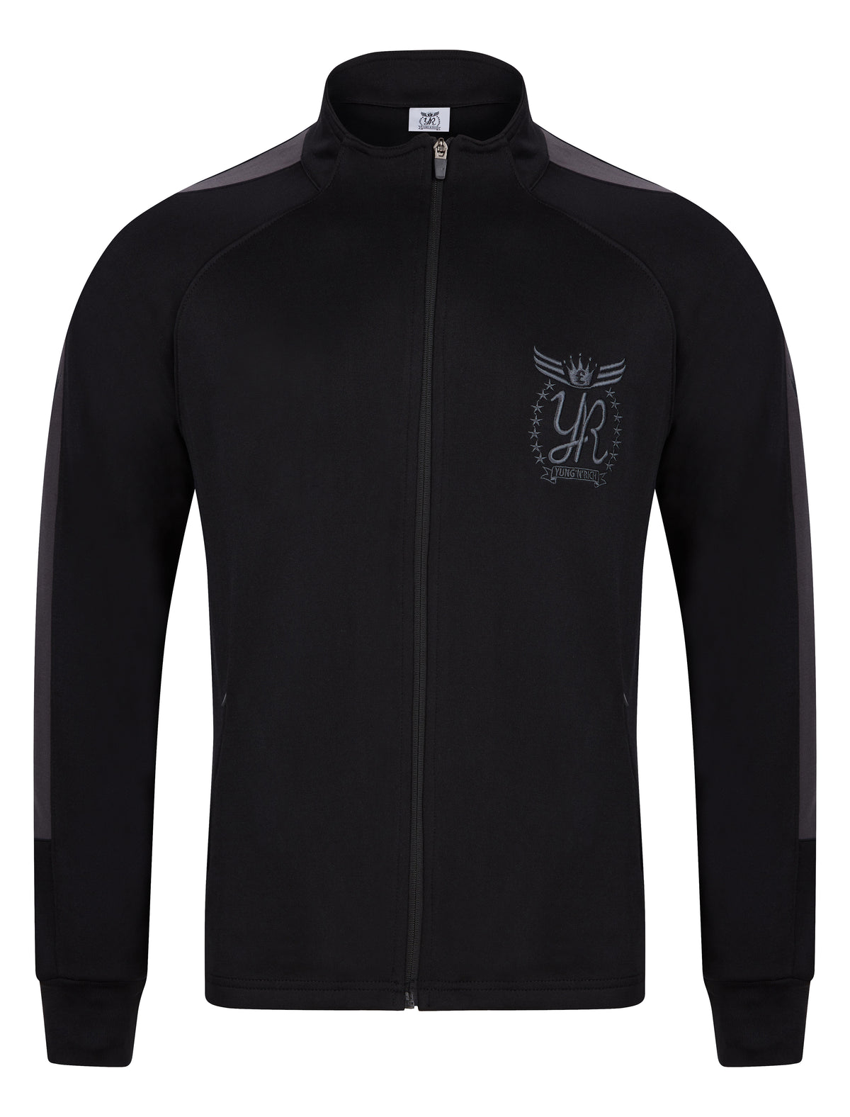YUNG'N'RICH black and grey funnel neck contrast panel tracksuit top
