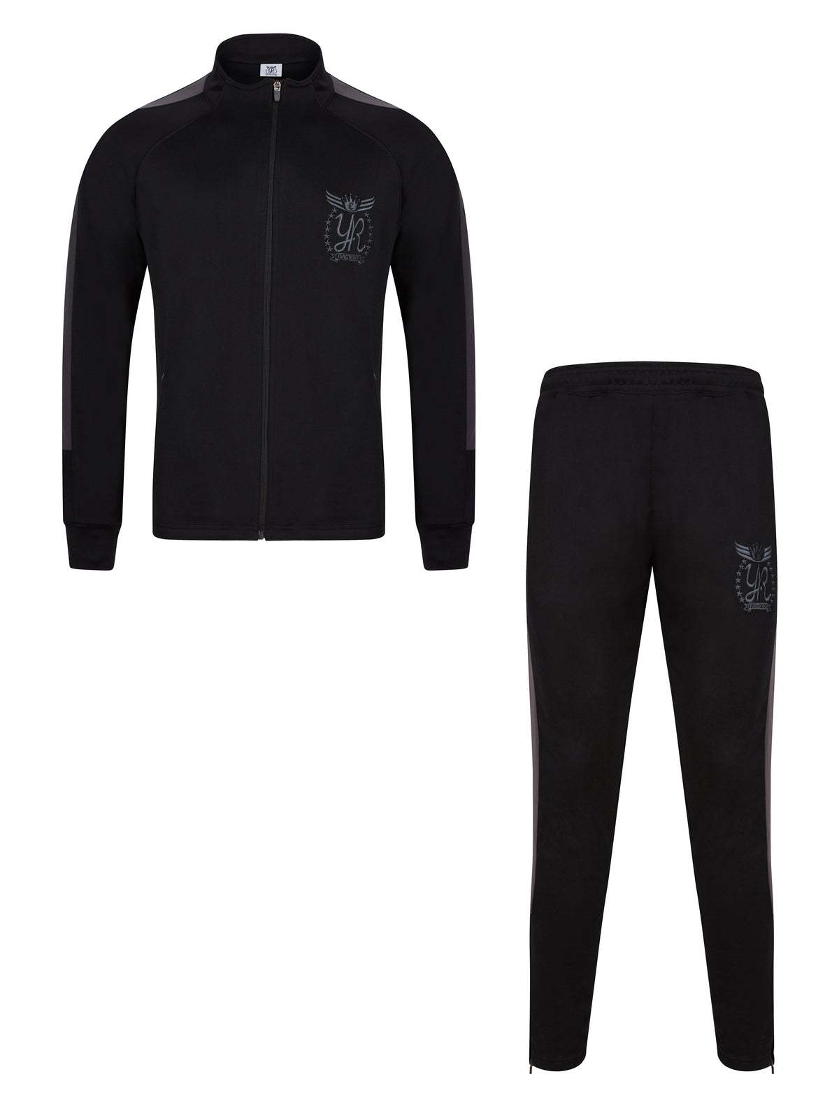 YUNG'N'RICH black and grey funnel neck contrast panel tracksuit