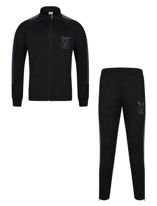 YUNG'N'RICH black and grey funnel neck contrast panel tracksuit