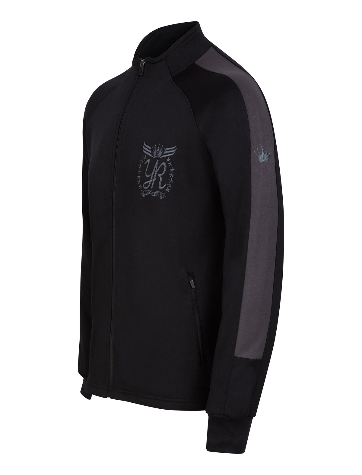 YUNG'N'RICH black and grey funnel neck contrast panel tracksuit top