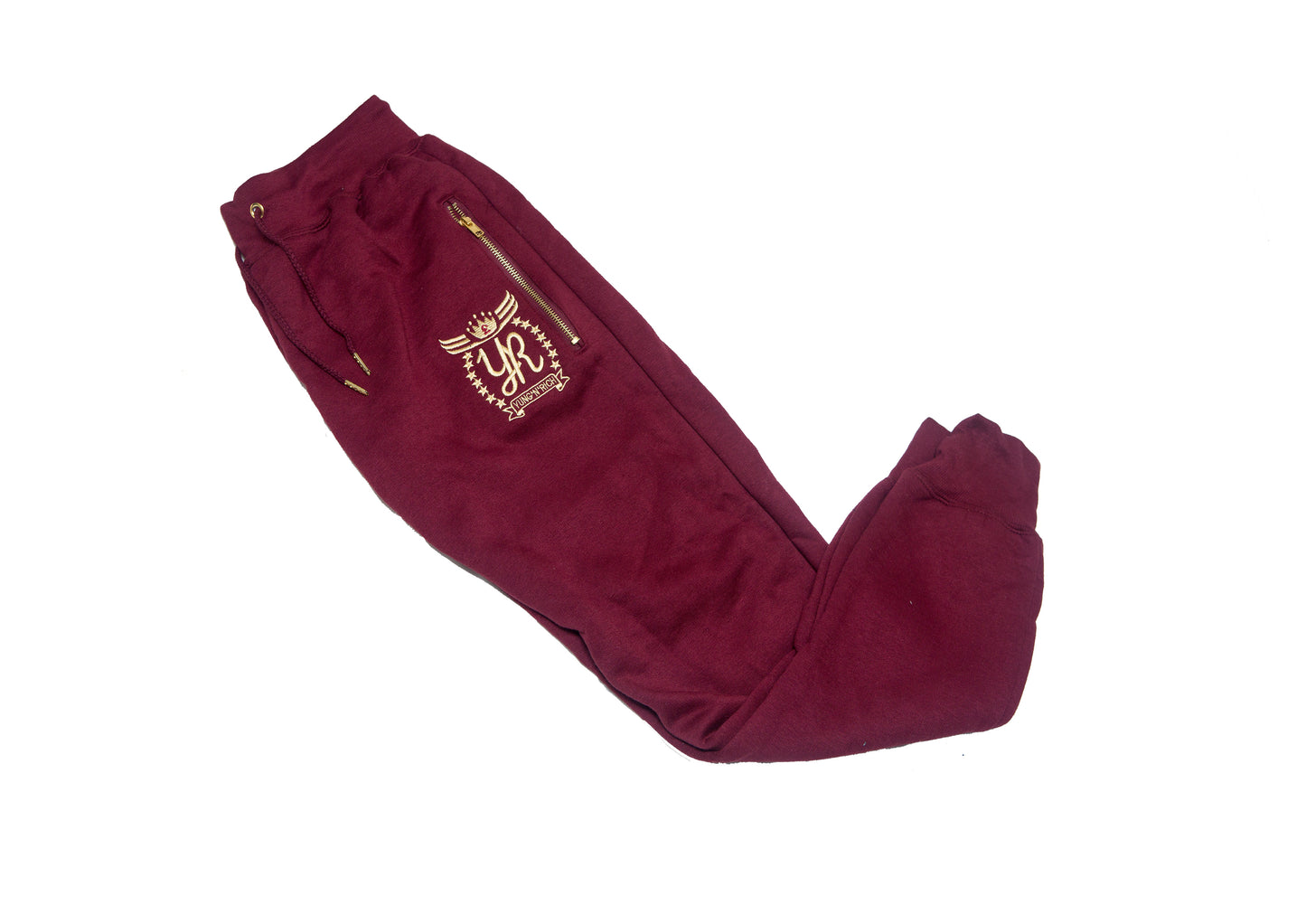 YUNG'N'RICH | GOLD EDITION BURGUNDY TRACKSUIT BOTTOMS