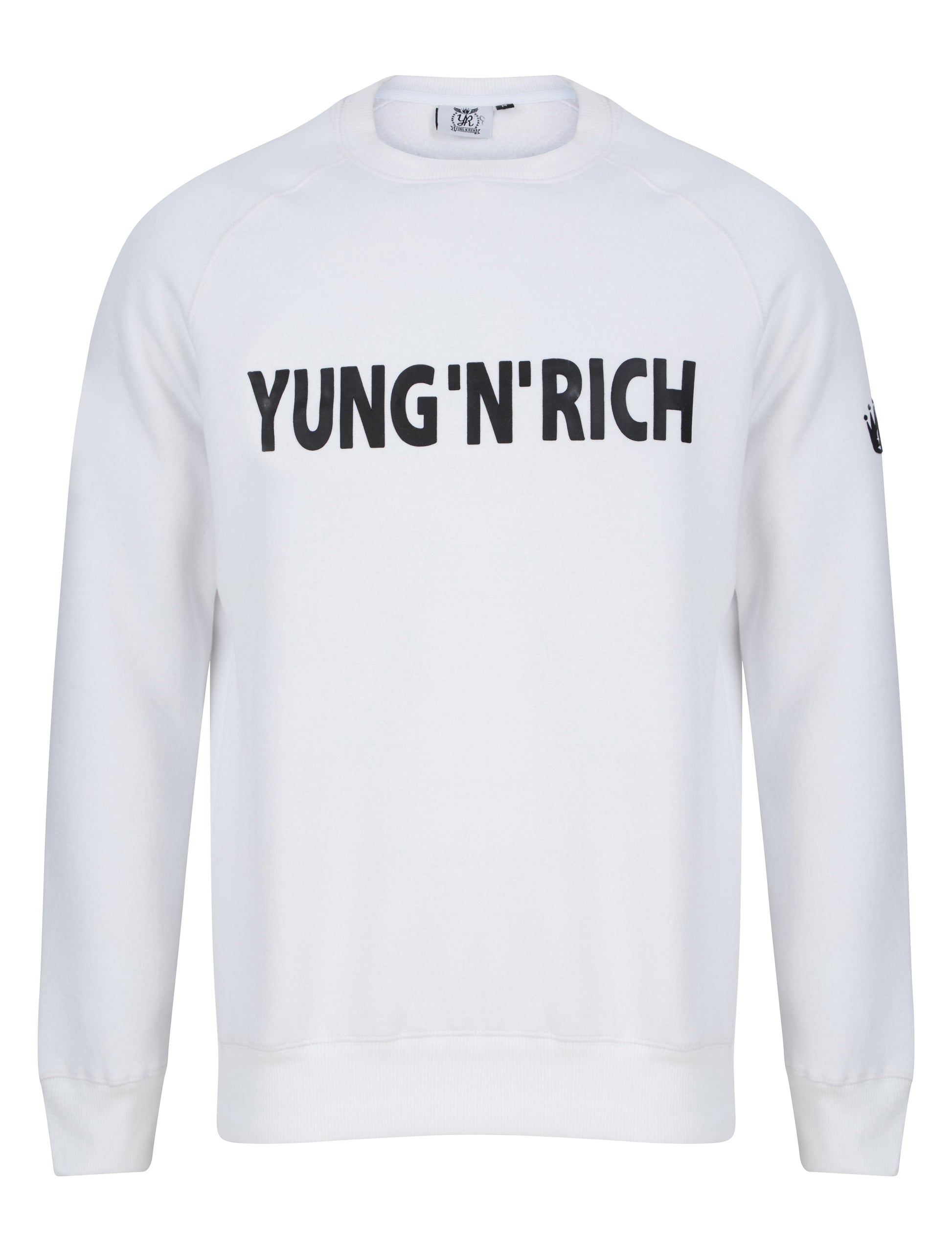 YUNG'N'RICH CREW NECK SWEATSHIRT - colour white with black rubber Yungnrich wording with black rubber Yungnrich crown