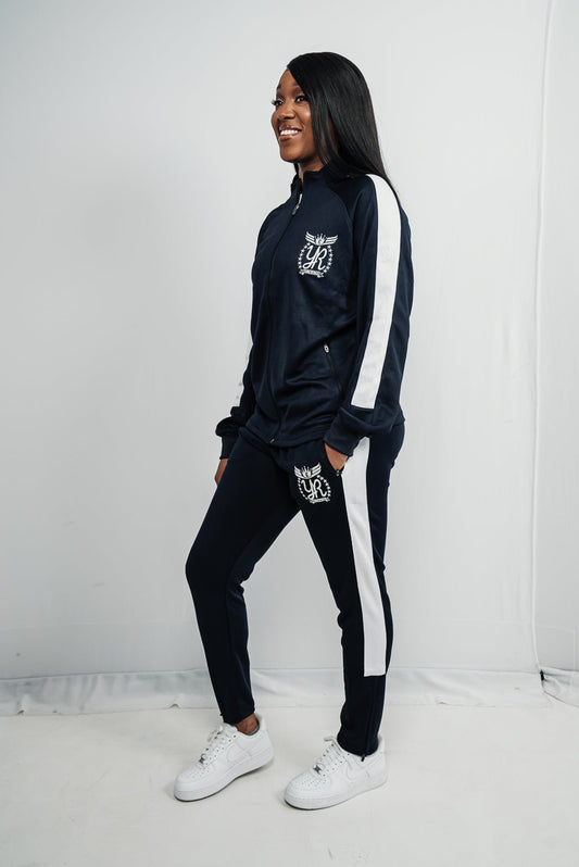 YUNGNRICH WOMENS FUNNEL NECK CONTRAST PANEL TRACKSUIT BLUE & WHITE